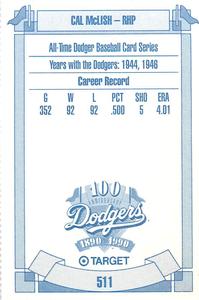 1990 Target Dodgers #511 Cal McLish Back