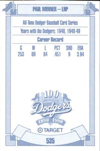 1990 Target Dodgers #535 Paul Minner Back