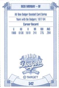 1990 Target Dodgers #542 Rick Monday Back