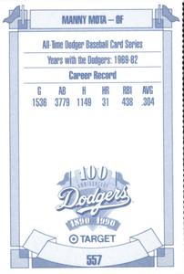 1990 Target Dodgers #557 Manny Mota Back