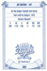 1990 Target Dodgers #592 Joe Orengo Back