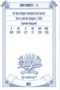 1990 Target Dodgers #601 Don Padgett Back