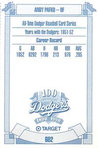 1990 Target Dodgers #602 Andy Pafko Back