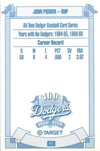 1990 Target Dodgers #638 John Purdin Back