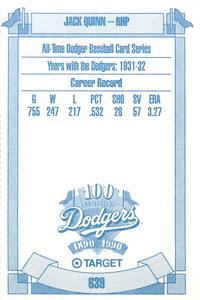 1990 Target Dodgers #639 Jack Quinn Back