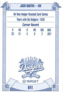 1990 Target Dodgers #641 Jack Radtke Back
