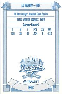 1990 Target Dodgers #643 Ed Rakow Back