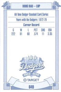 1990 Target Dodgers #649 Doug Rau Back