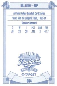 1990 Target Dodgers #654 Bill Reidy Back
