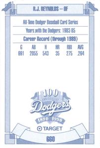 1990 Target Dodgers #660 R.J. Reynolds Back