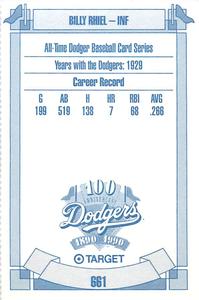 1990 Target Dodgers #661 Bill Rhiel Back