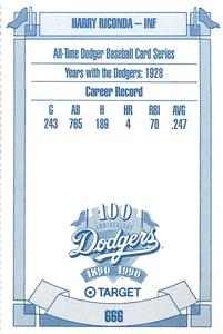 1990 Target Dodgers #666 Harry Riconda Back