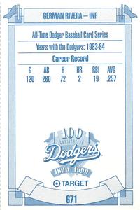 1990 Target Dodgers #671 German Rivera Back