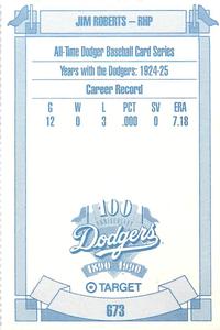 1990 Target Dodgers #673 Jim Roberts Back