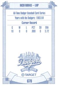 1990 Target Dodgers #678 Rich Rodas Back