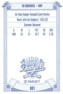 1990 Target Dodgers #681 Ed Roebuck Back