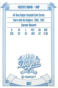 1990 Target Dodgers #687 Vicente Romo Back