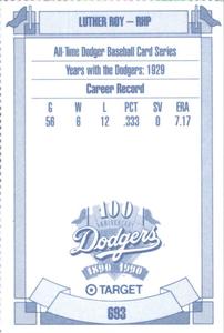 1990 Target Dodgers #693 Luther Roy Back
