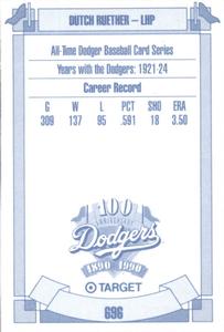 1990 Target Dodgers #696 Dutch Ruether Back
