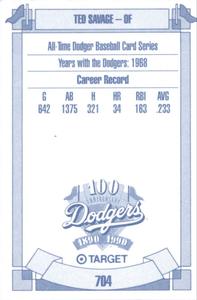 1990 Target Dodgers #704 Ted Savage Back