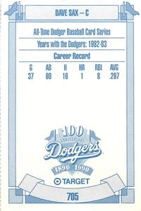 1990 Target Dodgers #705 Dave Sax Back