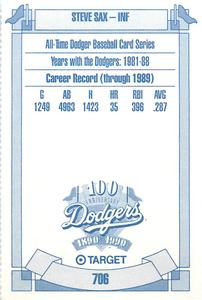 1990 Target Dodgers #706 Steve Sax Back