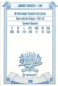 1990 Target Dodgers #709 Johnny Schmitz Back