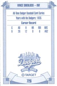 1990 Target Dodgers #726 Vince Sherlock Back