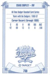 1990 Target Dodgers #730 Craig Shipley Back