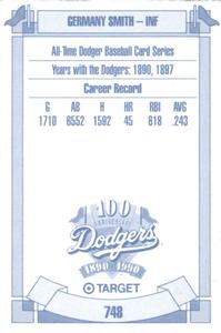 1990 Target Dodgers #748 Germany Smith Back