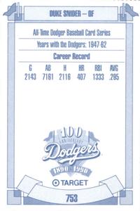 1990 Target Dodgers #753 Duke Snider Back
