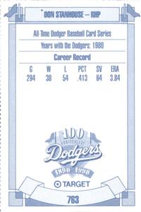 1990 Target Dodgers #763 Don Stanhouse Back