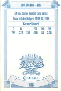 1990 Target Dodgers #786 Don Sutton Back