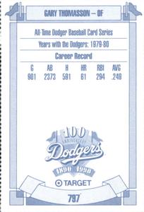 1990 Target Dodgers #797 Gary Thomasson Back