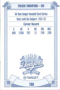 1990 Target Dodgers #799 Fresco Thompson Back