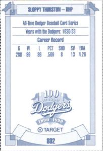 1990 Target Dodgers #802 Sloppy Thurston Back
