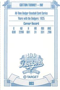 1990 Target Dodgers #803 Cotton Tierney Back
