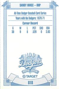 1990 Target Dodgers #818 Sandy Vance Back
