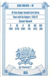 1990 Target Dodgers #825 Dixie Walker Back