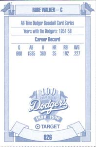 1990 Target Dodgers #826 Rube Walker Back