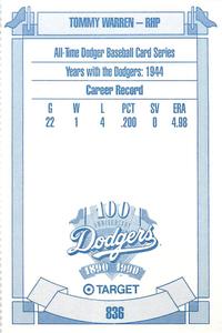 1990 Target Dodgers #836 Tommy Warren Back