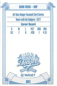 1990 Target Dodgers #841 Hank Webb Back