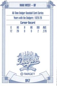 1990 Target Dodgers #847 Max West Back