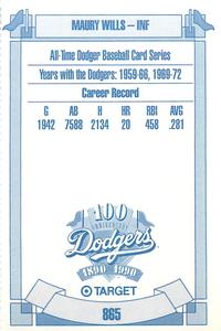 1990 Target Dodgers #865 Maury Wills Back