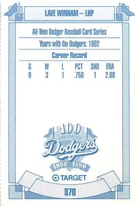 1990 Target Dodgers #870 Lave Winham Back