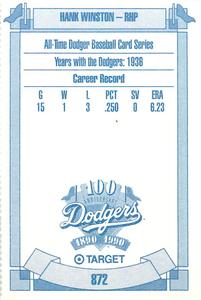 1990 Target Dodgers #872 Hank Winston Back