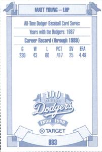1990 Target Dodgers #883 Matt Young Back
