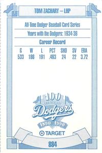 1990 Target Dodgers #884 Tom Zachary Back