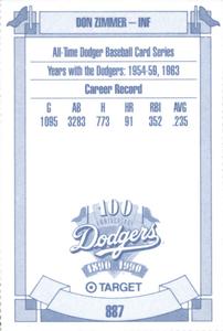 1990 Target Dodgers #887 Don Zimmer Back