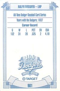 1990 Target Dodgers #901 Ralph Birkofer Back